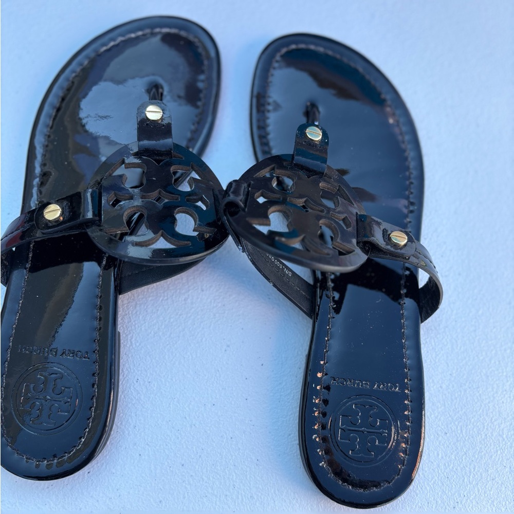 Tory Burch Miller Glossy Black Thong Sandals